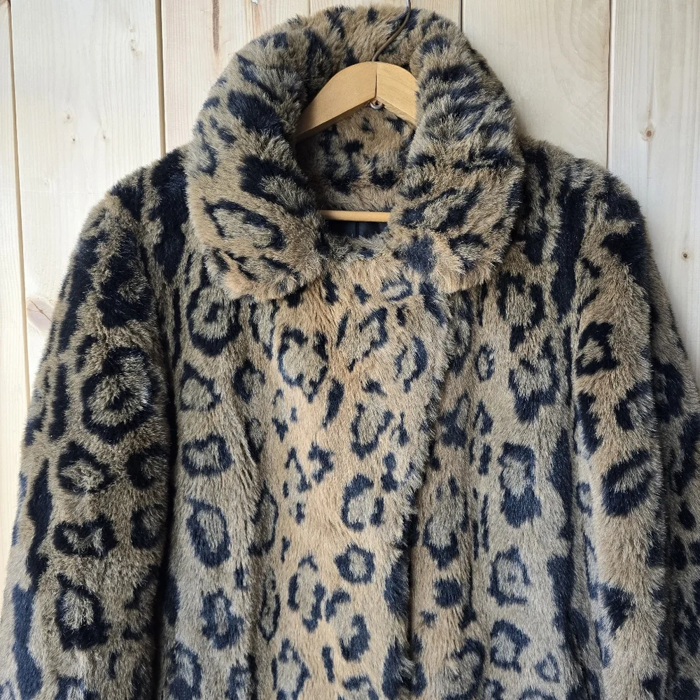 Vintage Olympia Limited Inc Leopard Print Faux Fur Parka Jacket Size Medium - Picture 2 of 12